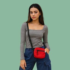 Hollister Grey Ribbed Square Neck Long Sleeve | Must-Have Collection | Size S